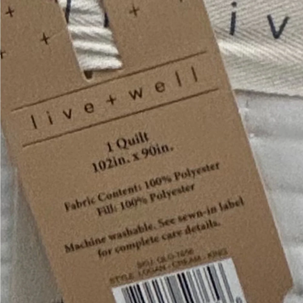 Live Well Cream King Quilt 102”x90” NEW with Tags 100% Polyester